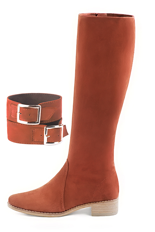 Terracotta orange women's calf bracelets, to wear over boots. Top view - Florence KOOIJMAN